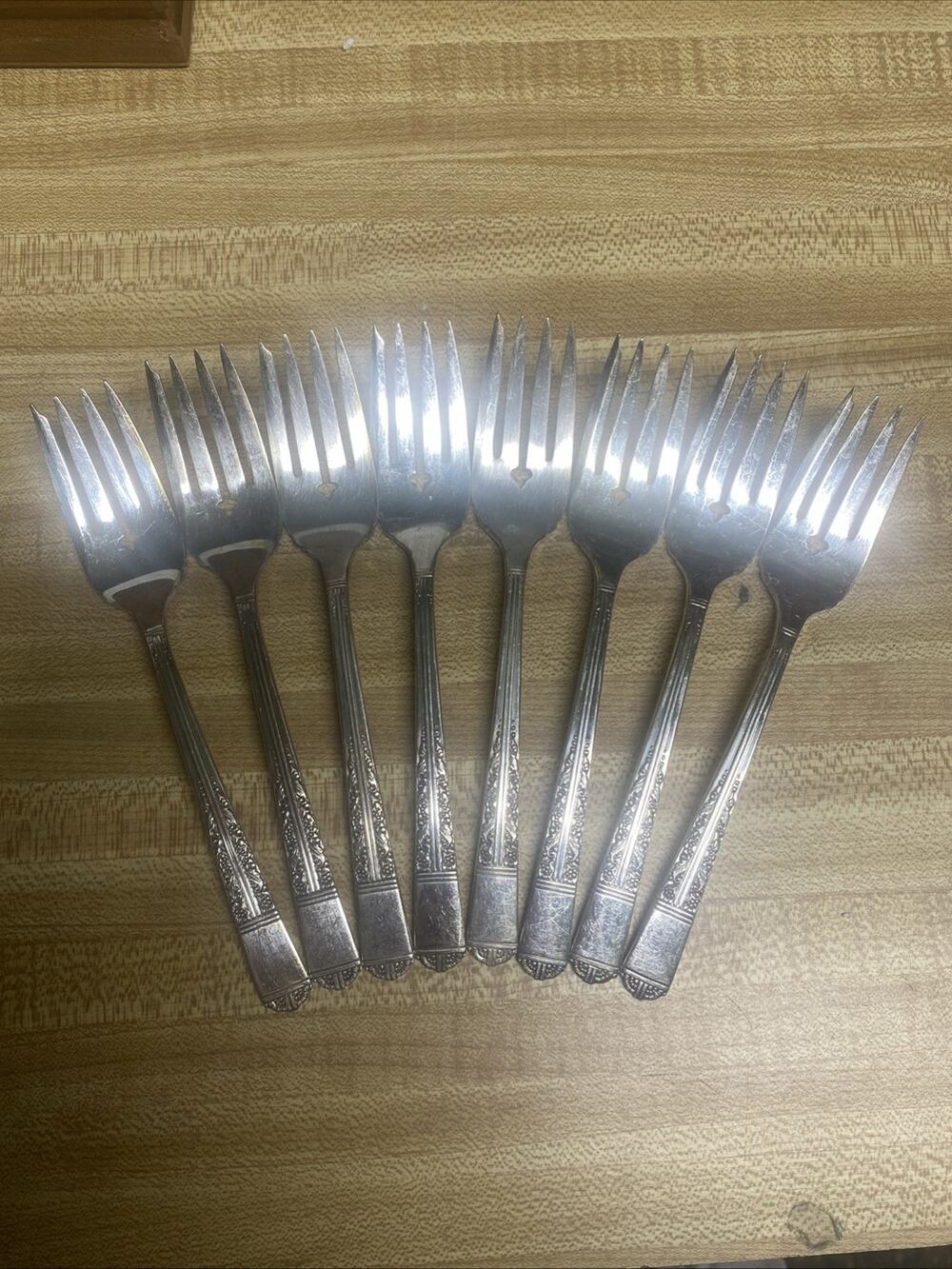 Set Of 8 ROYAL YORK Tudor Plate Silverplate Flatware Salad Forks